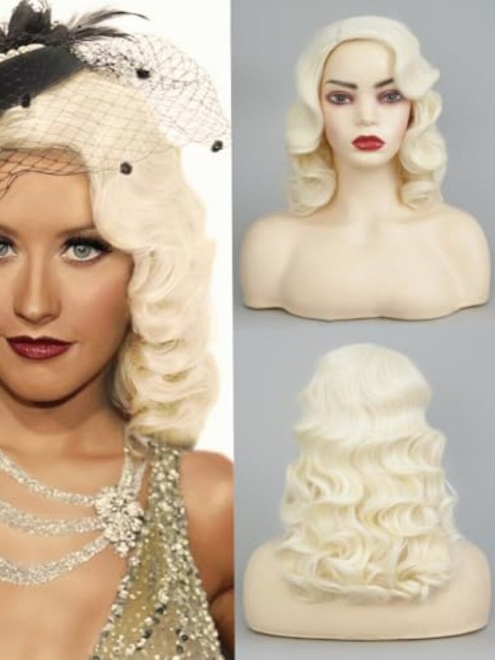 Blonde Finger Wave Wigs for Women Long Curly 1920s Side Part Natural Synthetic